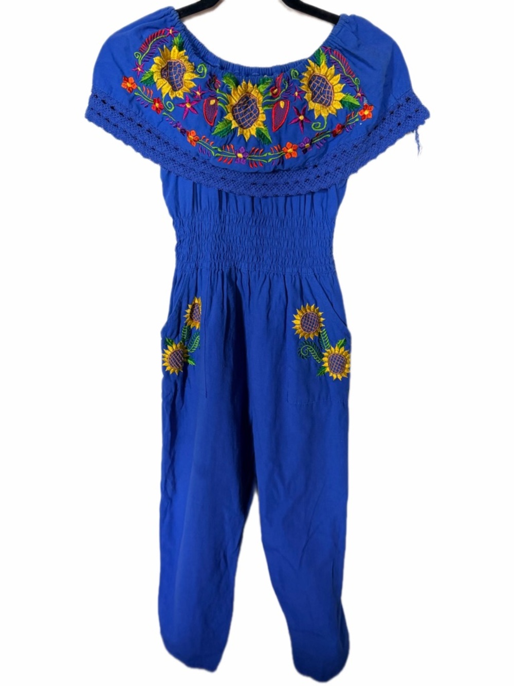 Boho sunflower blue romper S